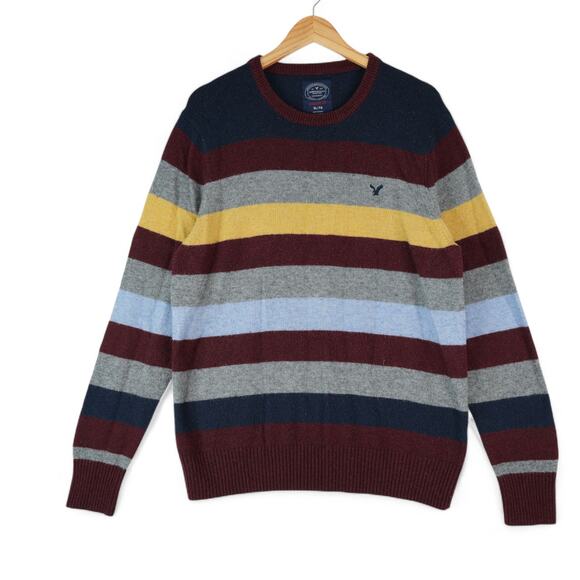 American Eagle Sweater Mens XL Athletic Fit Striped Wool Blend Cozy Gorpcore - Picture 1 of 8